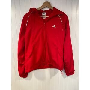 Adidas Windbreaker Men’s M Red White Full Zip Hooded Jacket, Adjustable